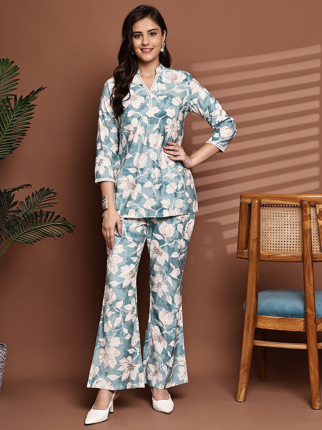 Blue Co-Ord Set with tunic top & matching trouser pants