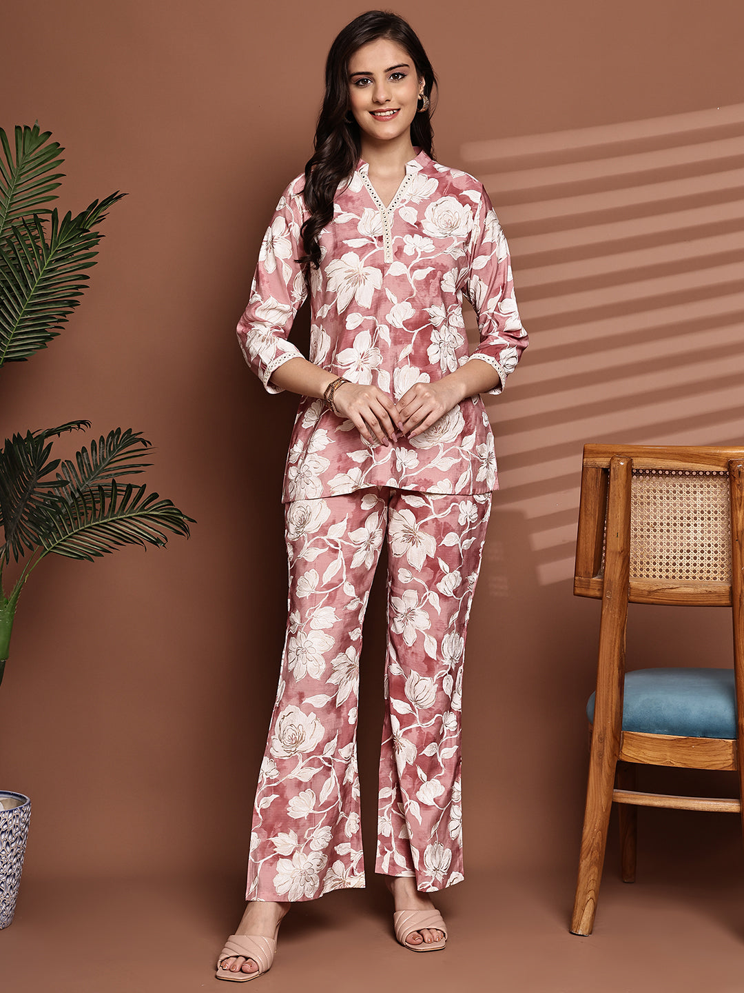 Close-up of Chanderi fabric on Pink Co-Ord Set