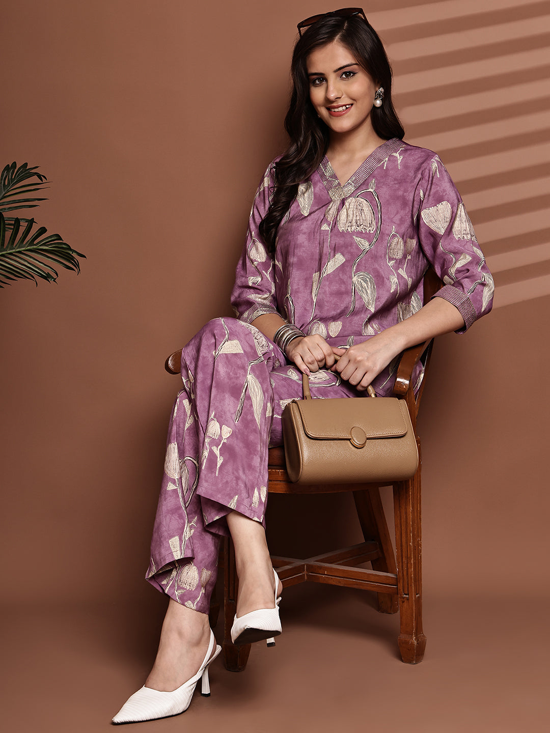 Mauve Floral Tunic Co-Ord Set with comfortable trousers