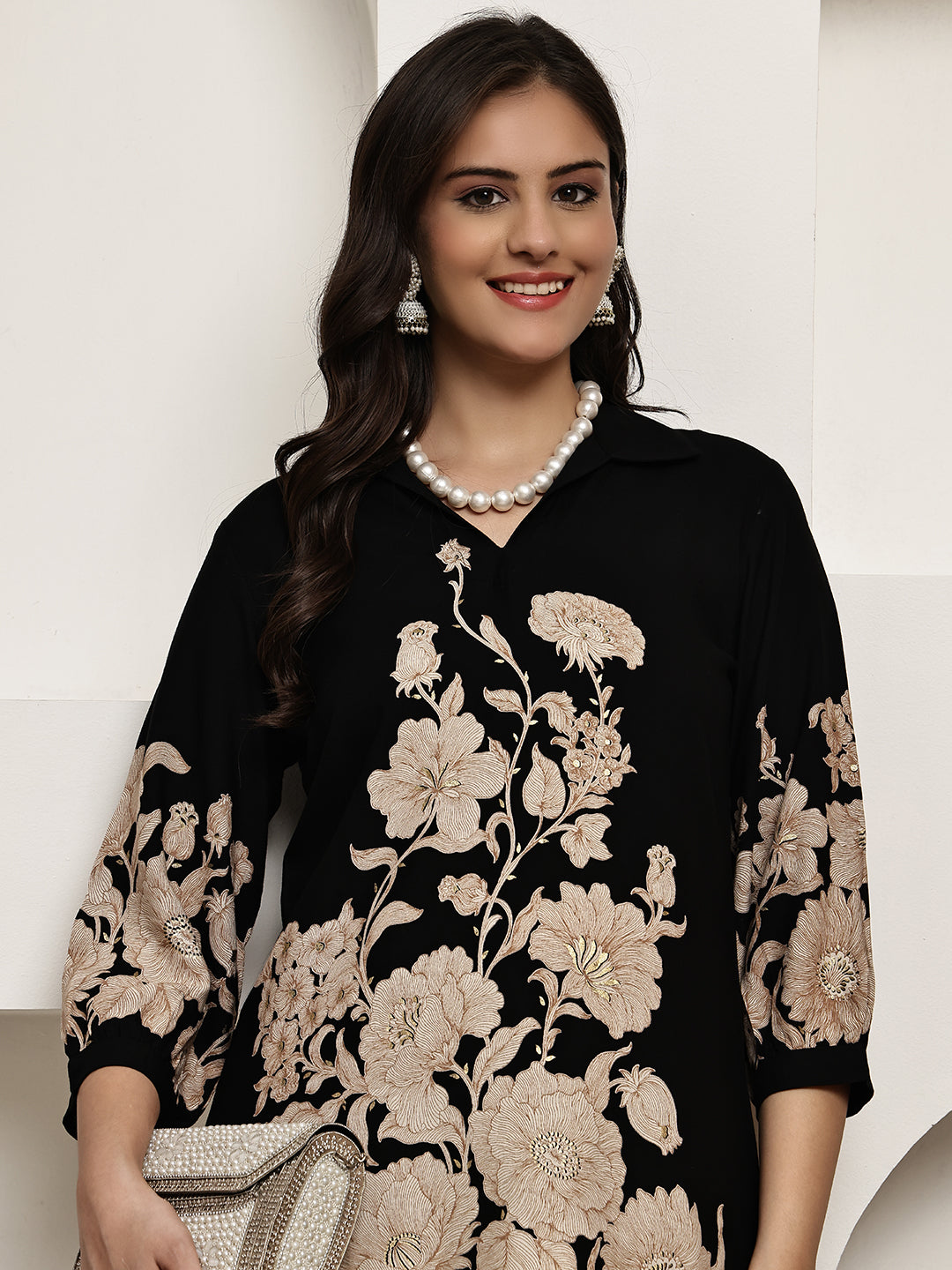 Close-up of Viscose Rayon fabric on Black Co-Ord Set