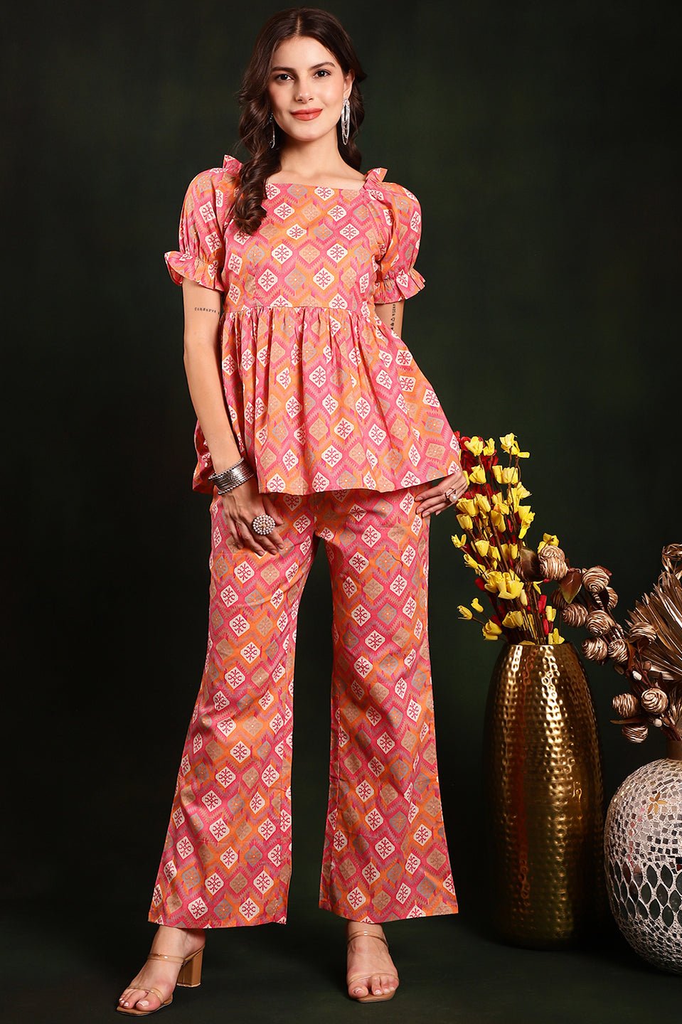Woman wearing Pink Floral Co-Ord Set 