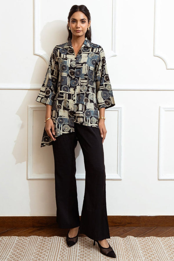 Black Abstract Printed Premium Chanderi Co-ord Set for Women
