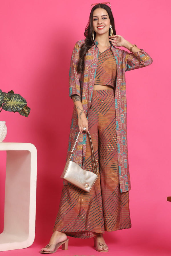 Pink Abstract Printed Premium Chanderi Co-Ord Set for Women