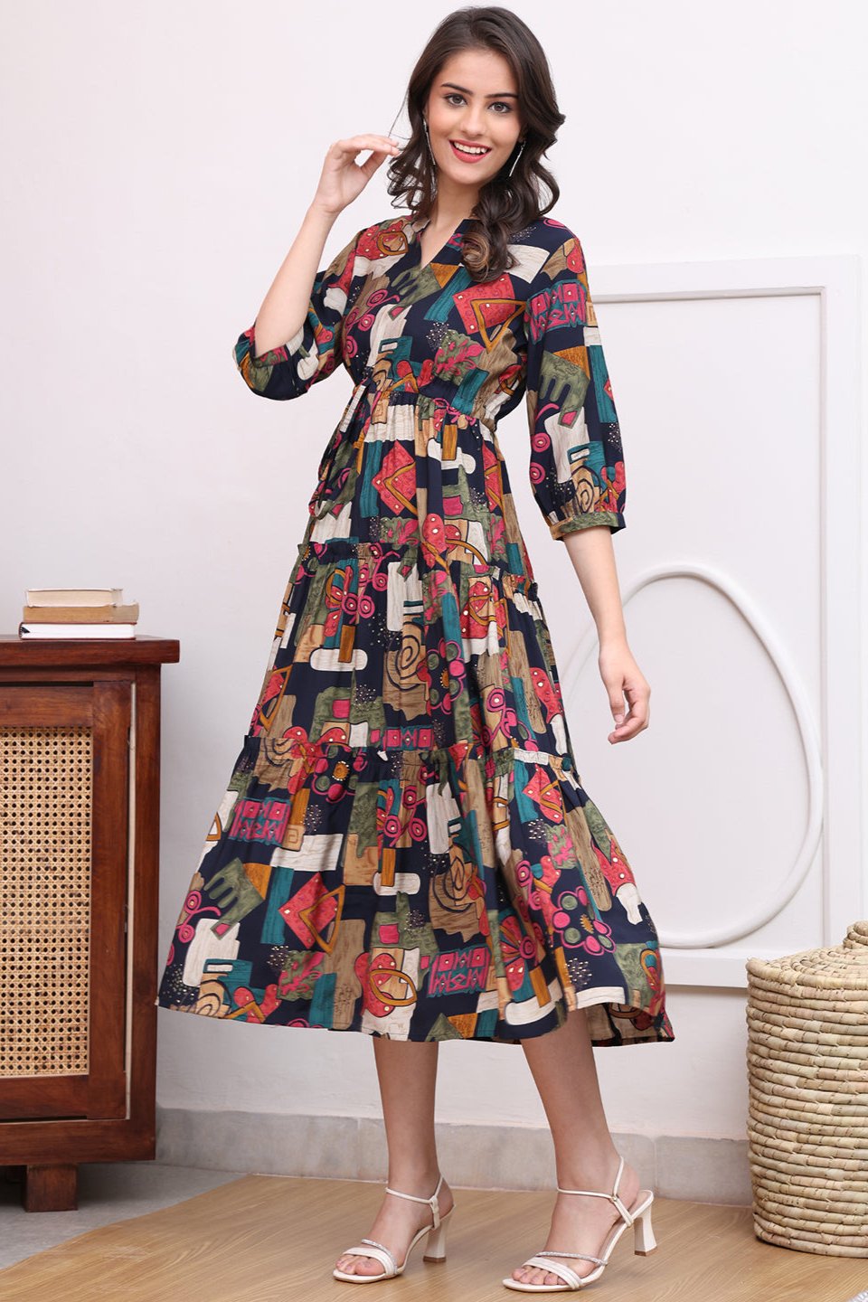 Close-up of Chanderi fabric on Black Dresses for Women