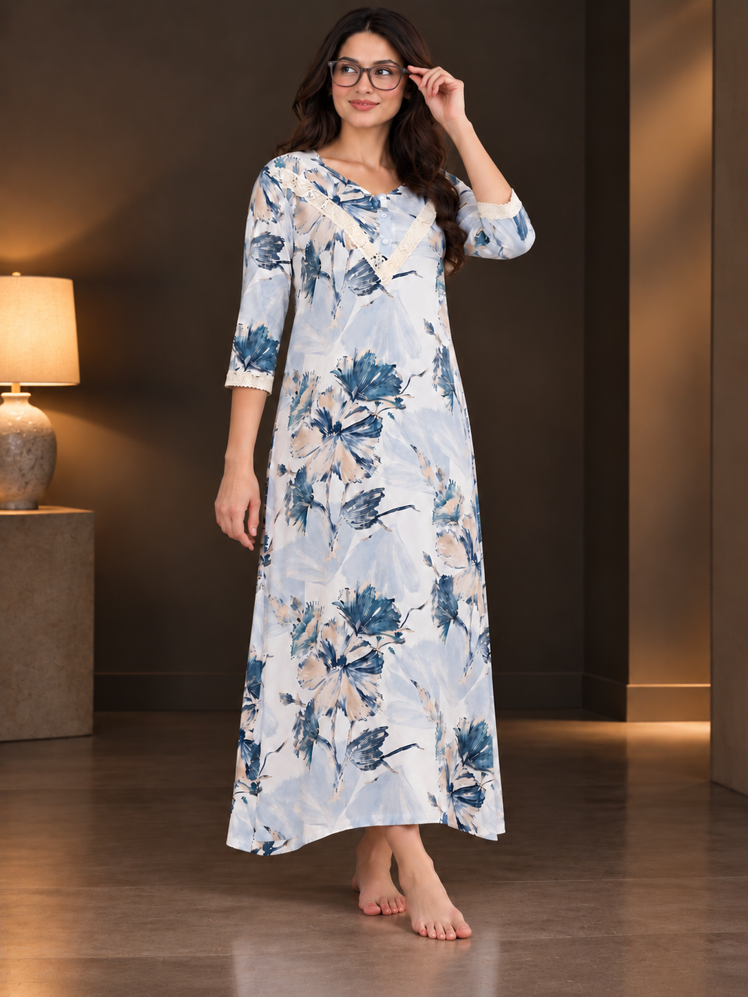 Blue Rayon Cotton Floral Dress | Claura