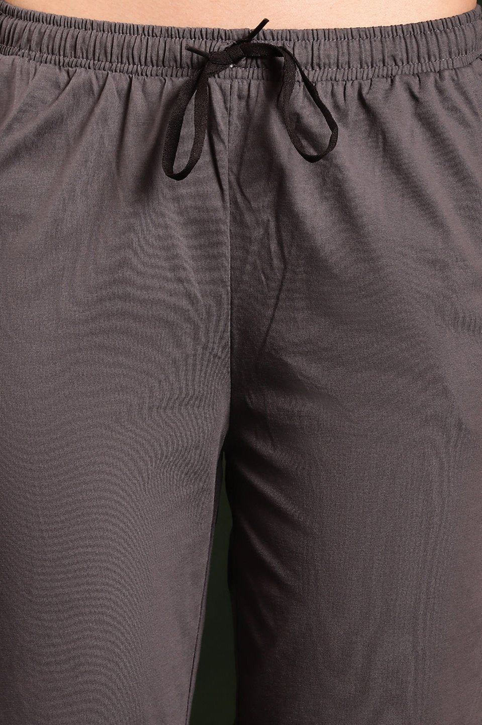 Grey Solid Printed Cotton Lounge Pants