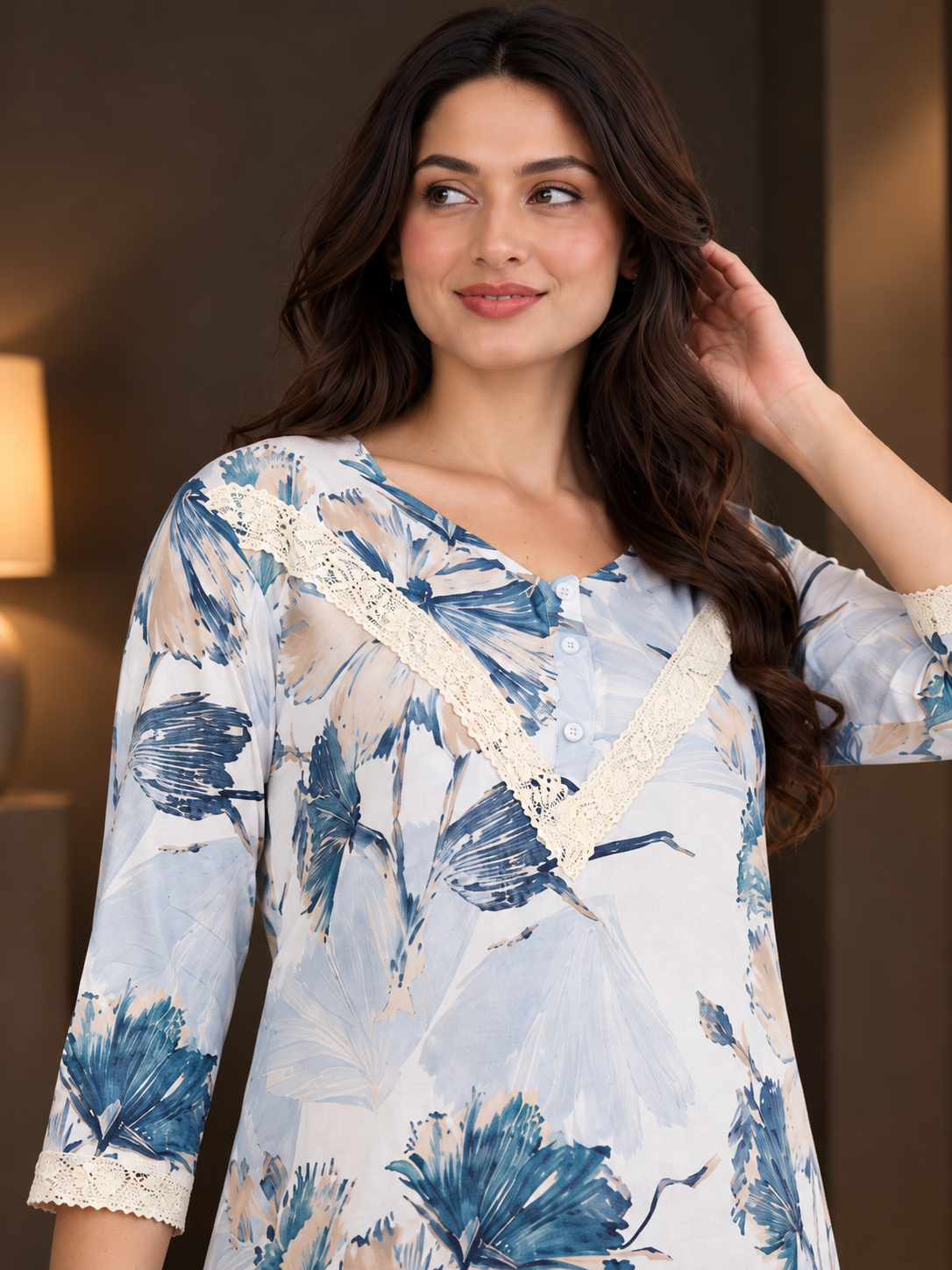 Blue Rayon Cotton Floral Dress | Claura