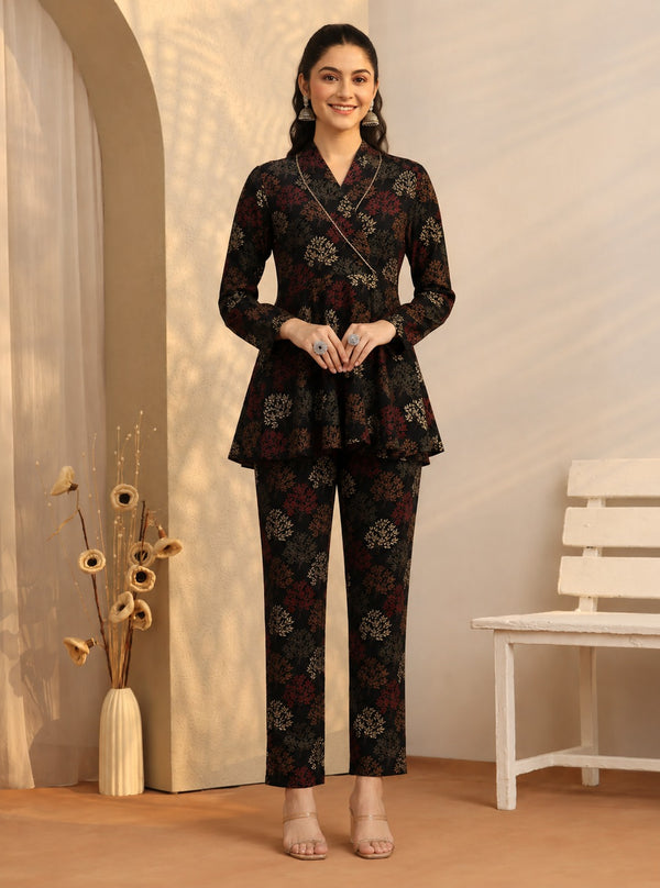 Black Ethnic Chanderi Silk Set with Long-Sleeve Co-ord Set