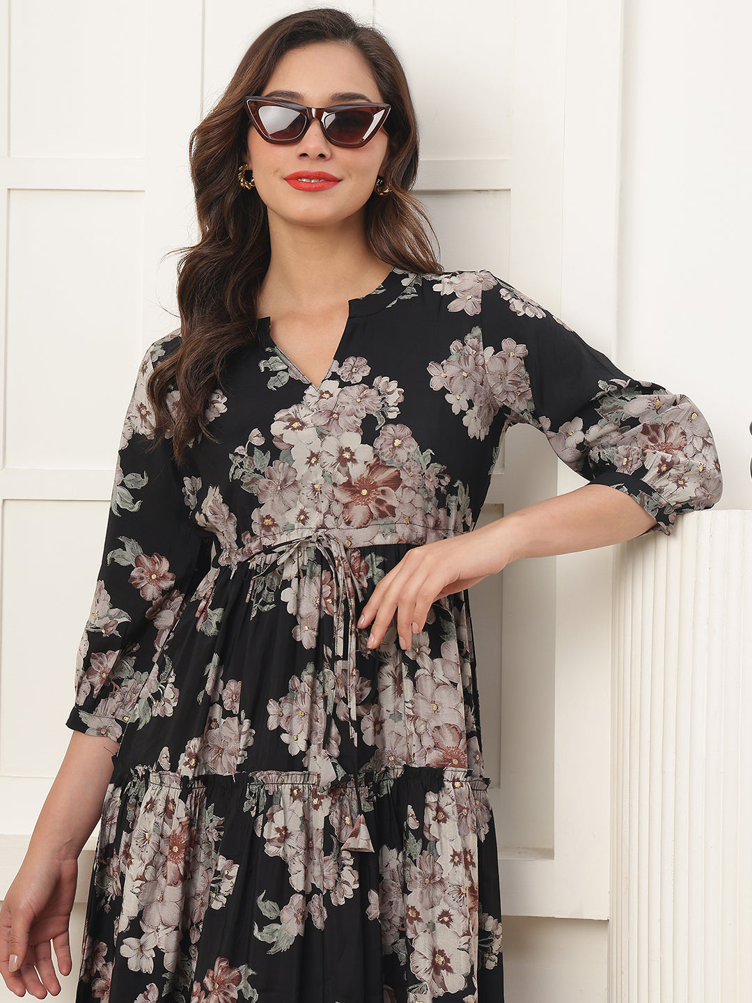 Close-up of Chanderi Silk detail on Black Dresses for Women