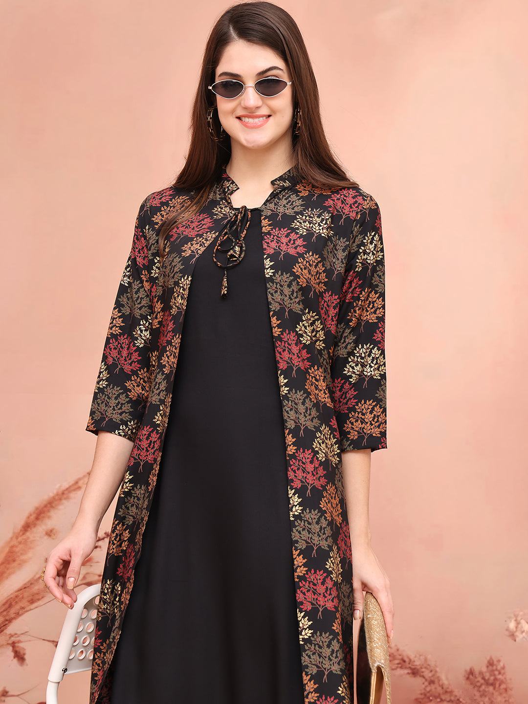 Black Colour Abstract Printed Viscose Rayon Dress For Women