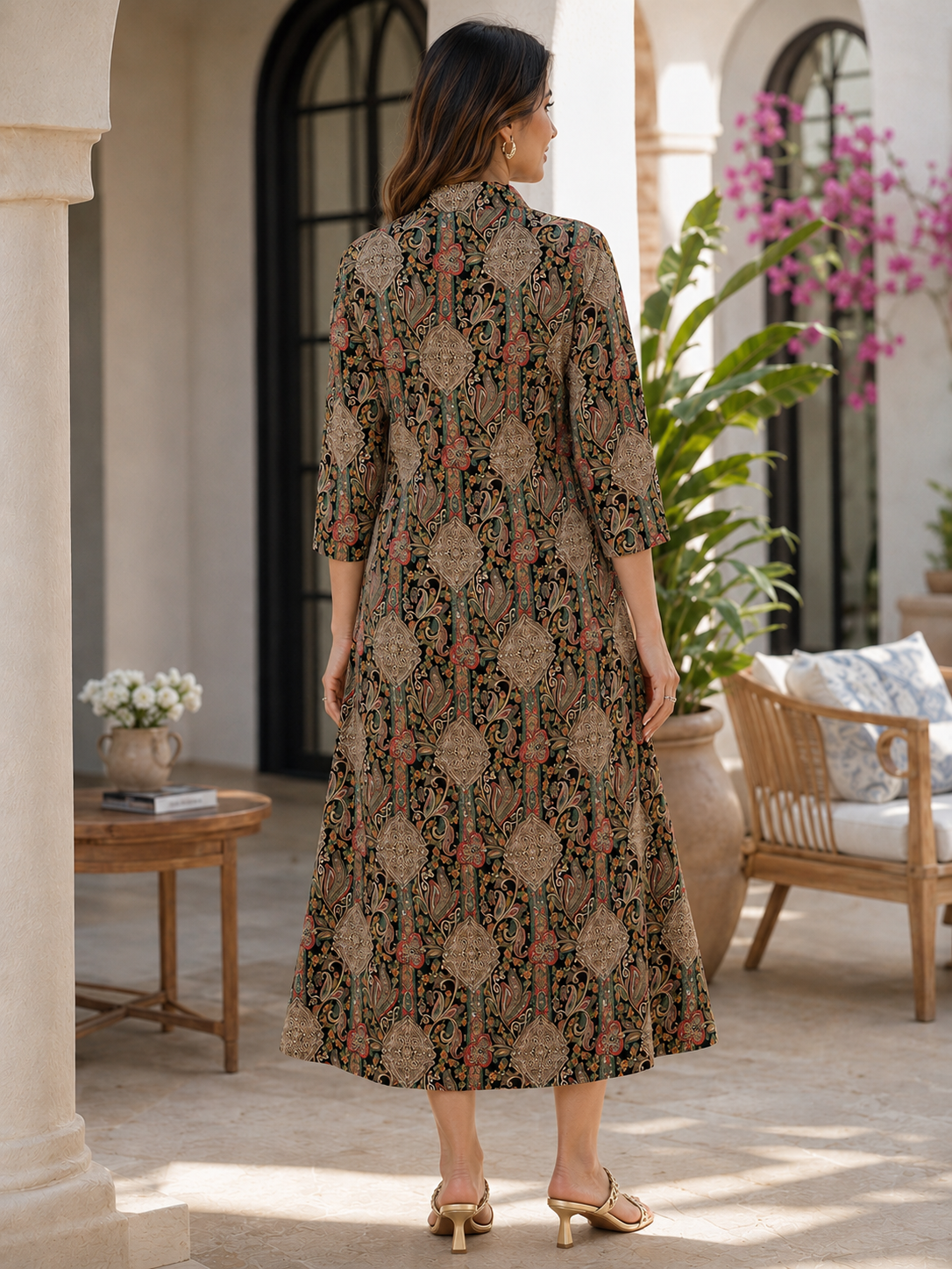 Black Floral Rayon Dress for Women| Claura