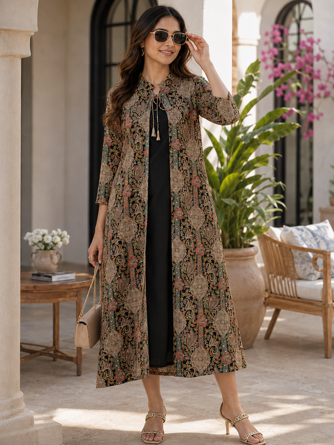 Black Floral Rayon Dress for Women| Claura