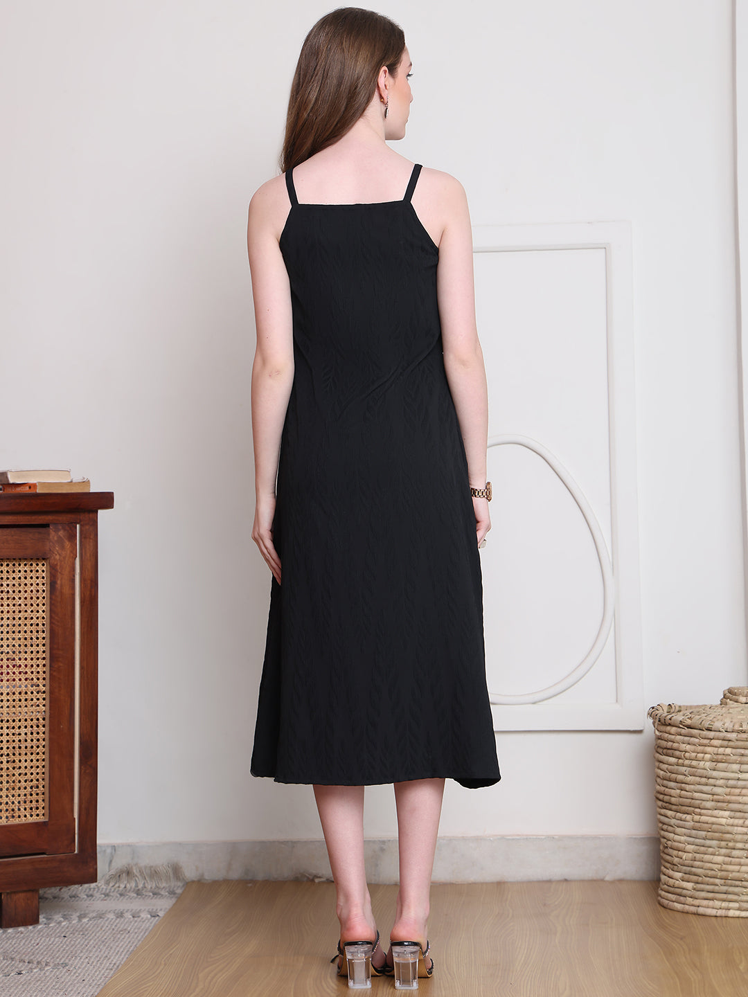 Black Color Solid Printed Polyester Dress with Jacket For Women