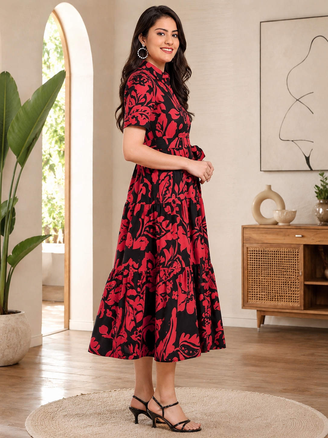 Black Cotton Floral Dress | Claura