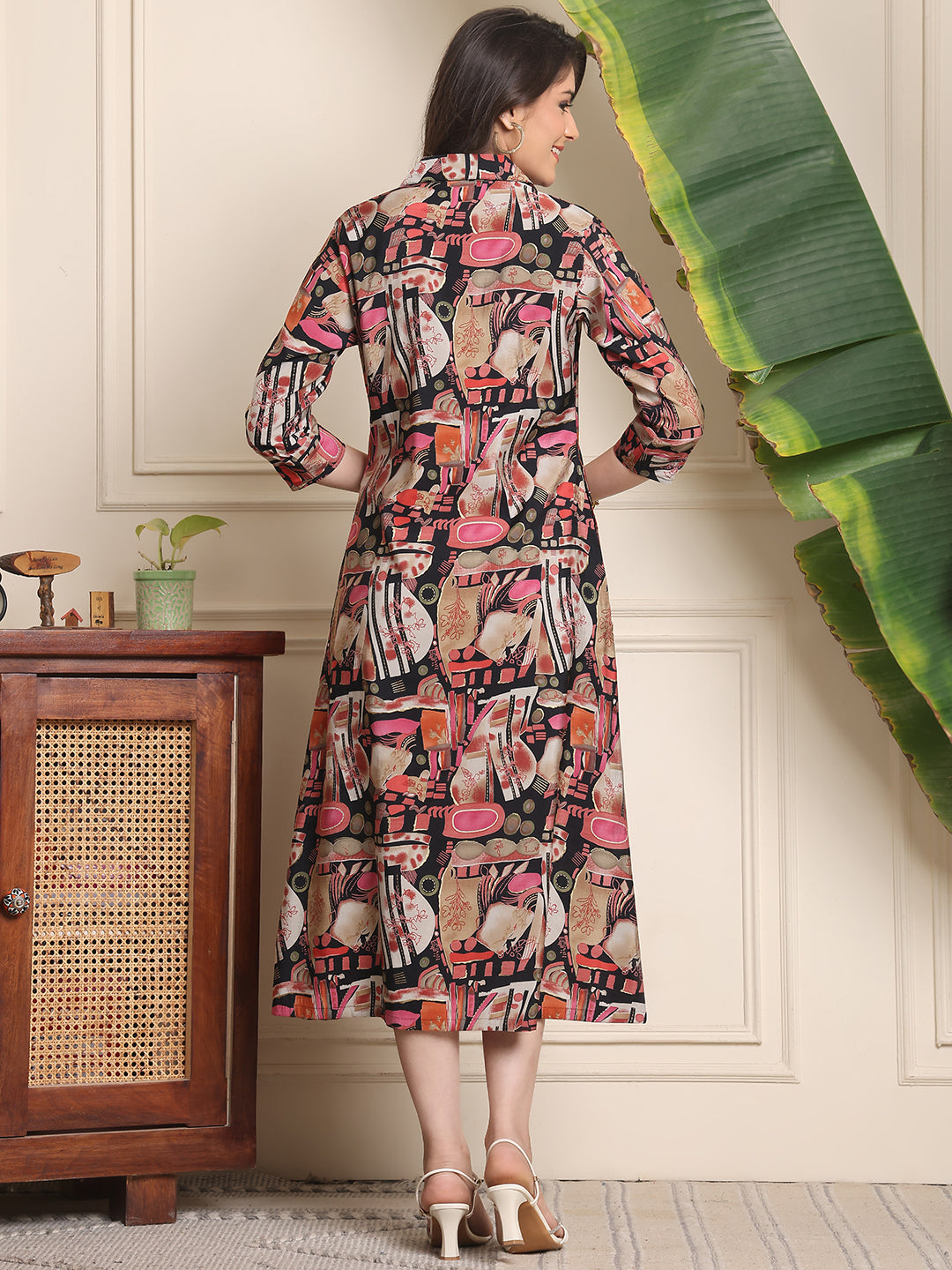 Multi Colour Abstract Printed Chanderi Premium Dress For Women