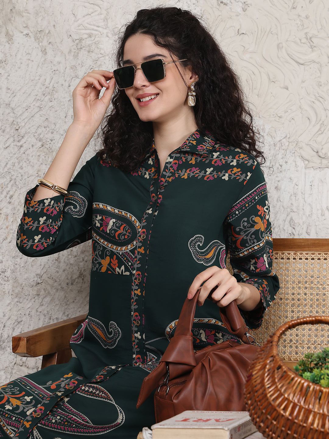 Green Colour Floral Printed Premium Chanderi Dress For Women