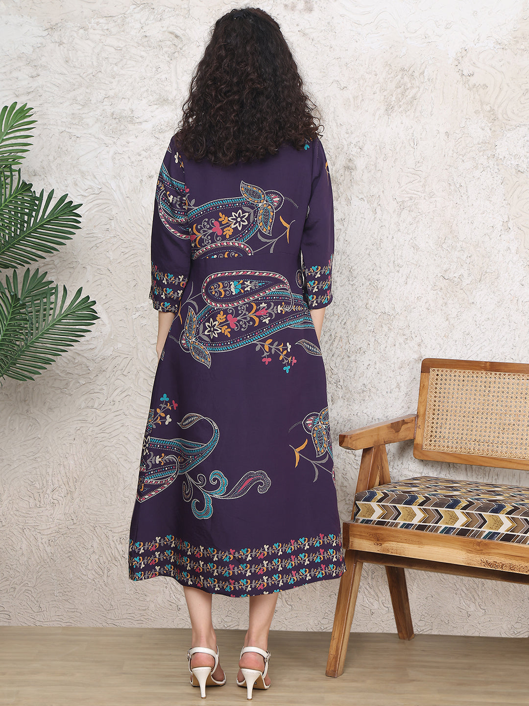 Purple Colour Floral Printed Premium Chanderi Dress For Women