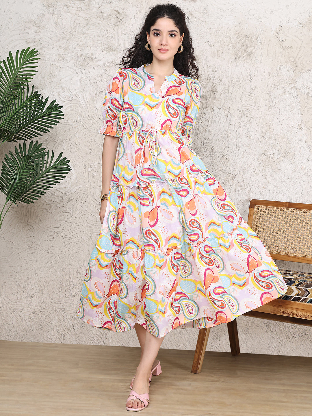 Multi Colour Floral Printed Pure Cotton Dress For Women