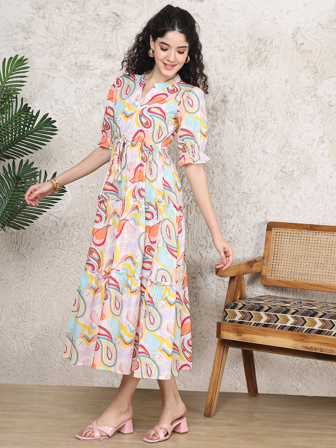 Multi Colour Floral Printed Pure Cotton Dress For Women