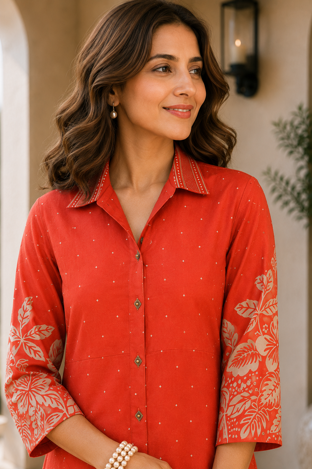 Orange Chanderi Floral Printed Dress for Women | Claura