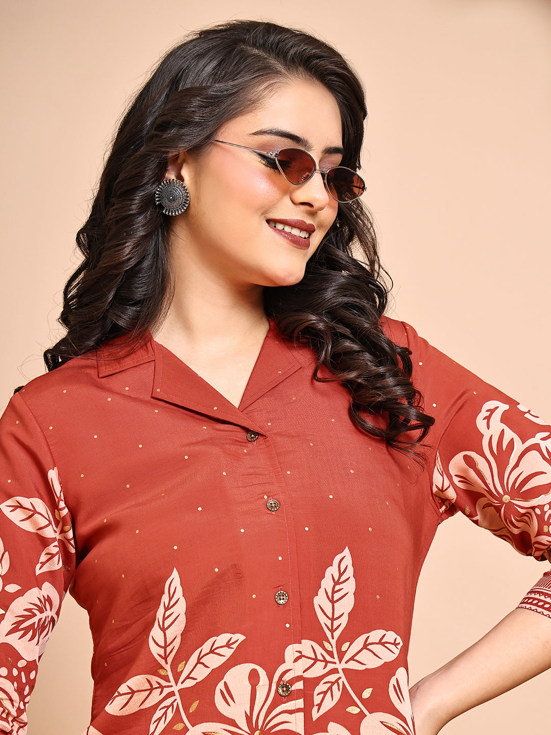 Close-up of Chanderi Silk fabric on Orange Co-Ord Set