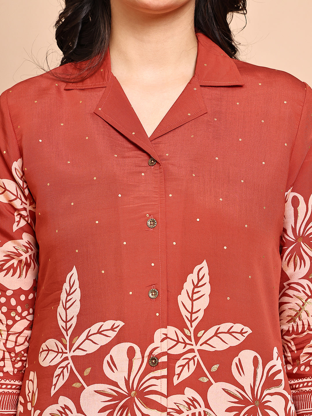 Close-up of Chanderi Silk fabric on Orange Co-Ord Set