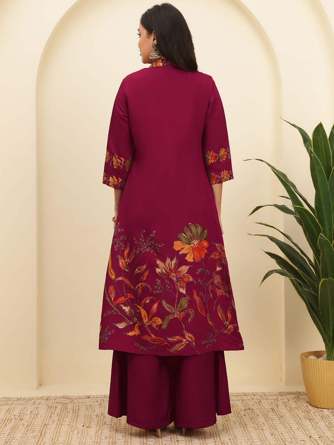 Red Floral Printed Chanderi Silk Co-Ord Set for Women | Claura
