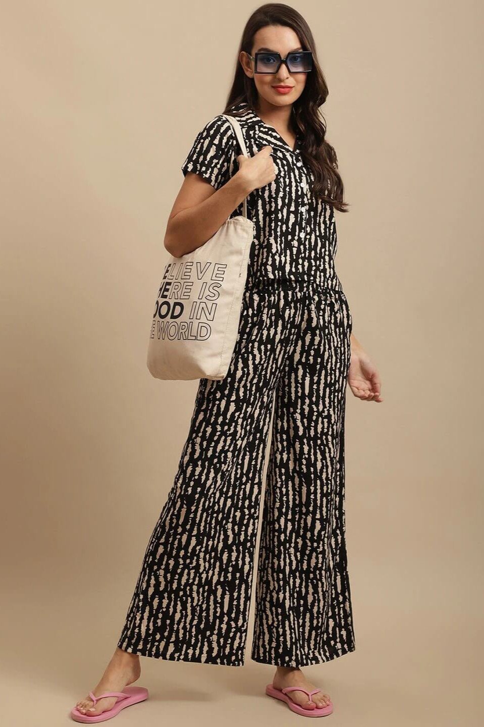Black Tie and Dye Viscose Rayon Night Suit for Women by Claura

