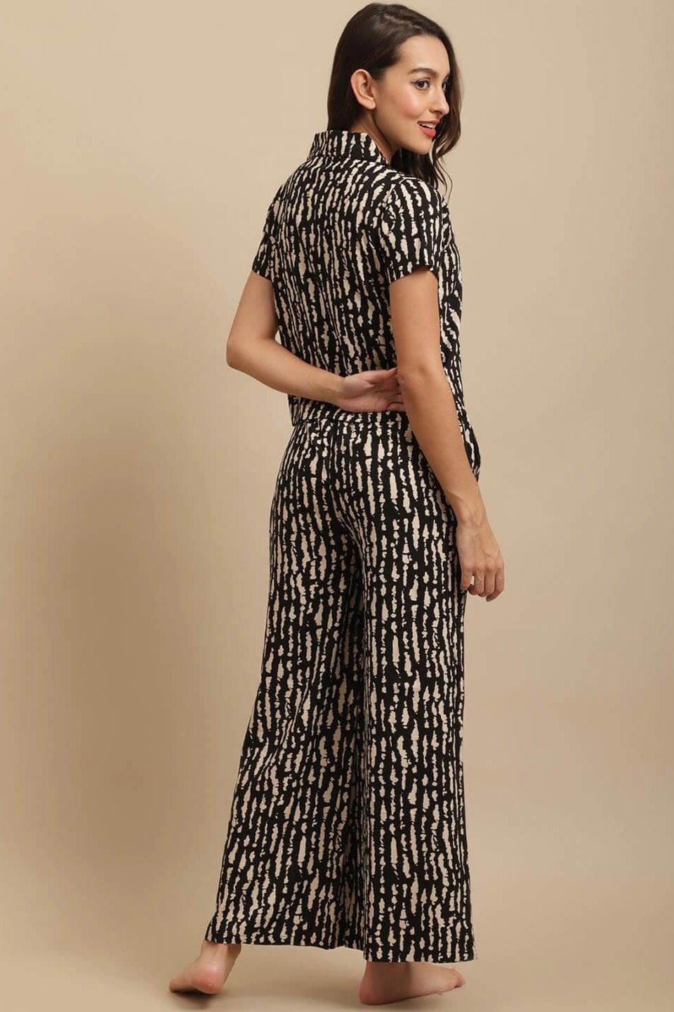Black Tie and Dye Viscose Rayon Night Suit for Women by Claura

