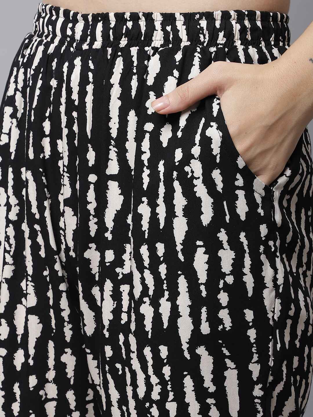  Black Abstract Printed Cotton Night Suit for Women by Claura