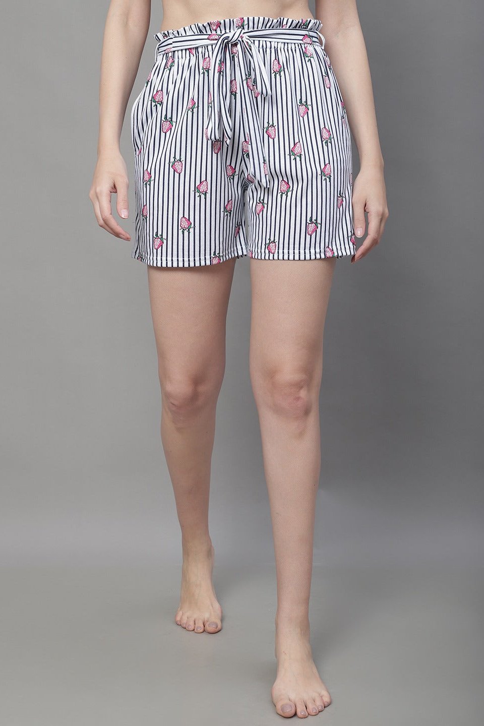 White Color Abstract Printed Rayon Shorts For Woman Claura Designs Pvt. Ltd. Lounge Shorts Lounge Short, Loungeshort_size, Printed, Rayon, short, Shorts, White