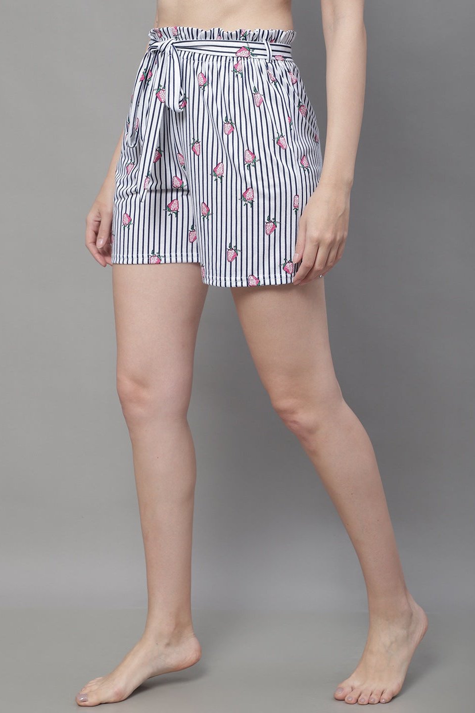 White Color Abstract Printed Rayon Shorts For Woman Claura Designs Pvt. Ltd. Lounge Shorts Lounge Short, Loungeshort_size, Printed, Rayon, short, Shorts, White