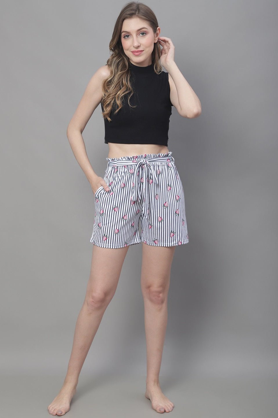 White Color Abstract Printed Rayon Shorts For Woman Claura Designs Pvt. Ltd. Lounge Shorts Lounge Short, Loungeshort_size, Printed, Rayon, short, Shorts, White