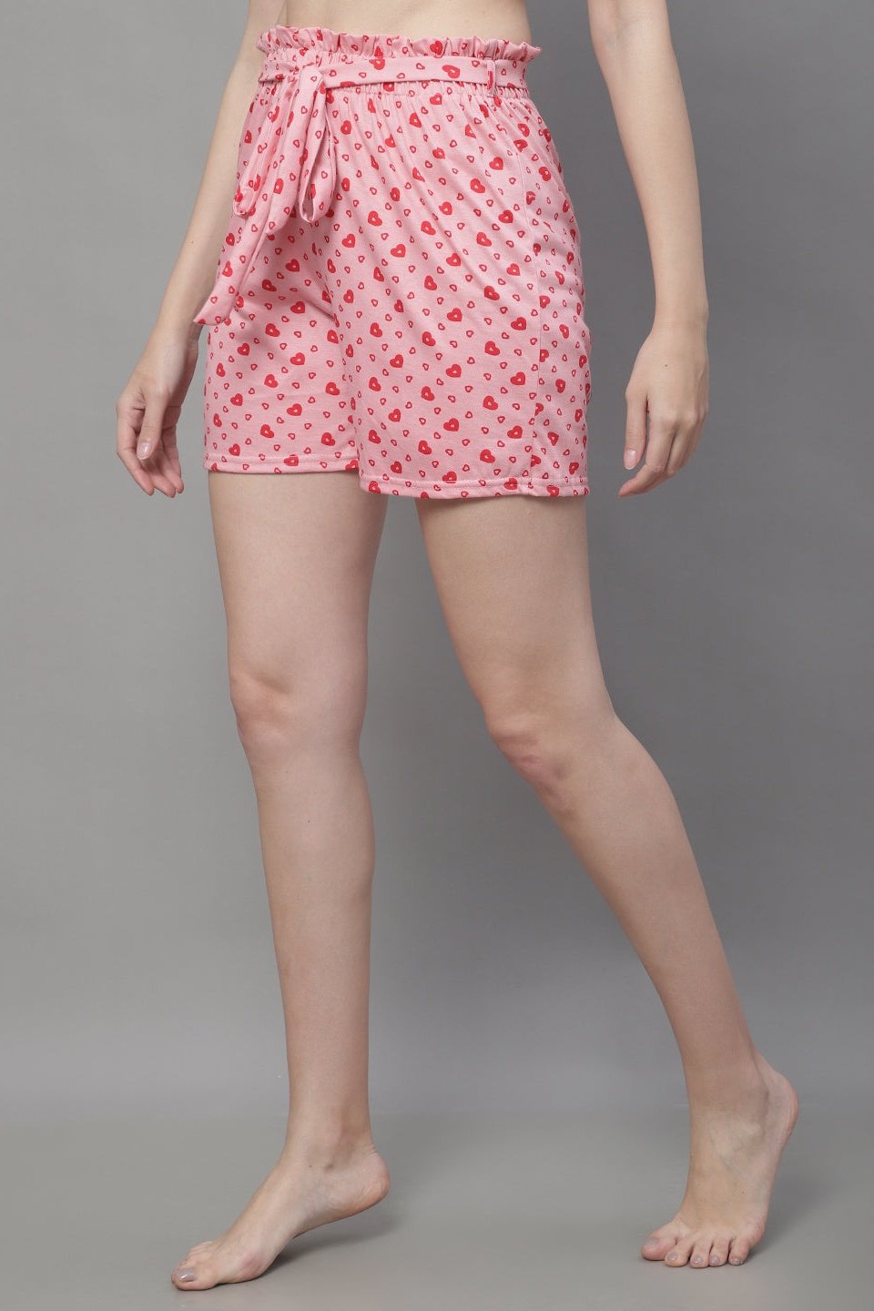 Pink Color Floral Printed Cotton Shorts For Woman Claura Designs Pvt. Ltd. Lounge Shorts Cotton, Floral, Lounge Short, Loungeshort_size, Pink, short, Sleepwear