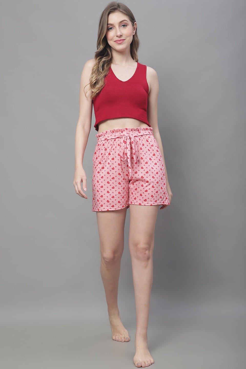 Pink Color Floral Printed Cotton Shorts For Woman Claura Designs Pvt. Ltd. Lounge Shorts Cotton, Floral, Lounge Short, Loungeshort_size, Pink, short, Sleepwear