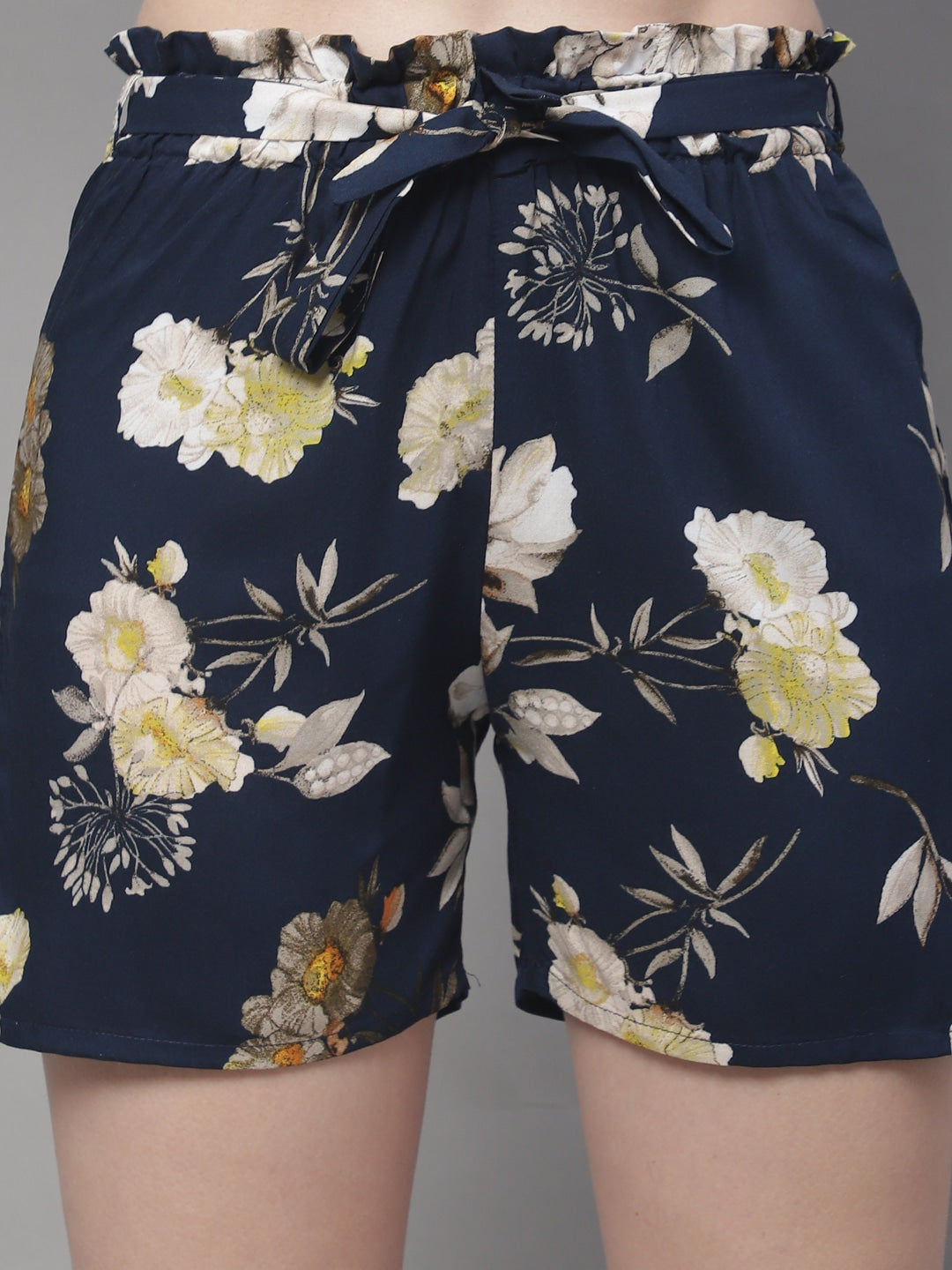 Navy Color Flower Printed Viscose Rayon Shorts For Woman Claura Designs Pvt. Ltd. Lounge Shorts flower printed, Loungeshort_size, Navy Blue, Rayon, short