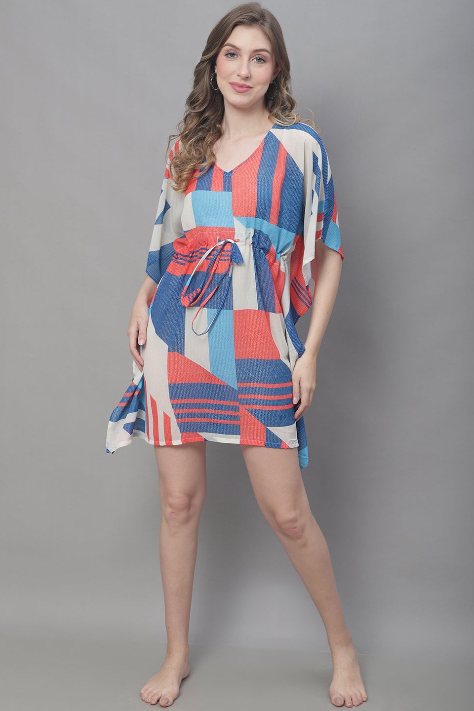 Close-up of Georgette on Blue Beach Dress