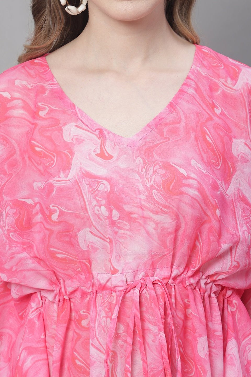 Pink Color Tie and Dye Printed Georgette Coverup Beachwear Kaftan For Woman Claura Designs Pvt. Ltd. Kaftan Beachwear, Coverup, Georgette, kaftan, kaftan_freesize, Pink, Swimwear