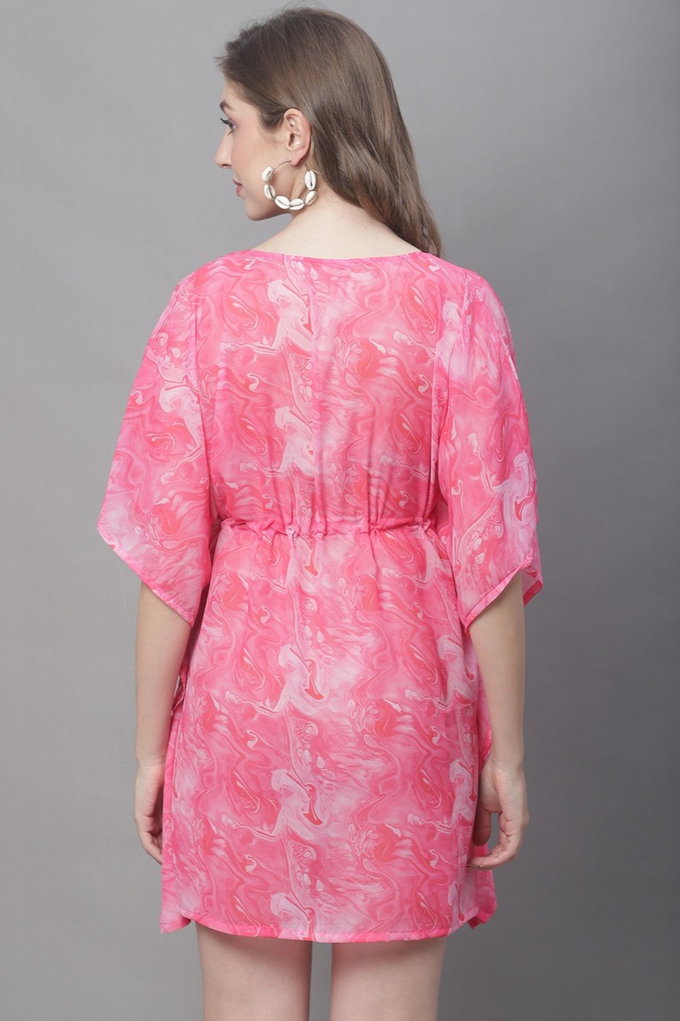 Pink Color Tie and Dye Printed Georgette Coverup Beachwear Kaftan For Woman Claura Designs Pvt. Ltd. Kaftan Beachwear, Coverup, Georgette, kaftan, kaftan_freesize, Pink, Swimwear