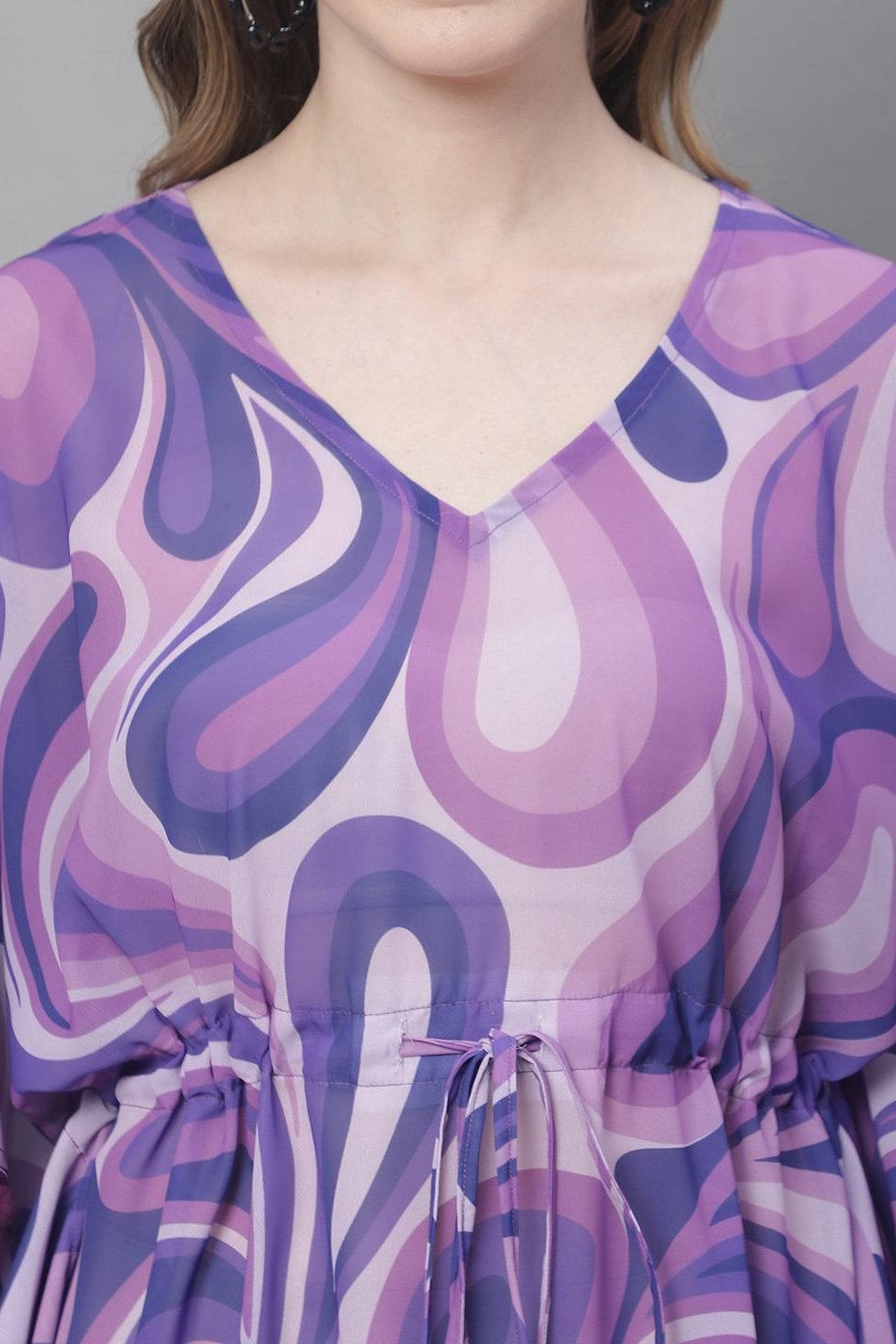 Purple Color Abstract Printed Georgette Coverup Beachwear Kaftan For Woman Claura Designs Pvt. Ltd. Kaftan Beachwear, Beachwear_size, Coverup, kaftan, kaftan_freesize, Purple, Swimwear