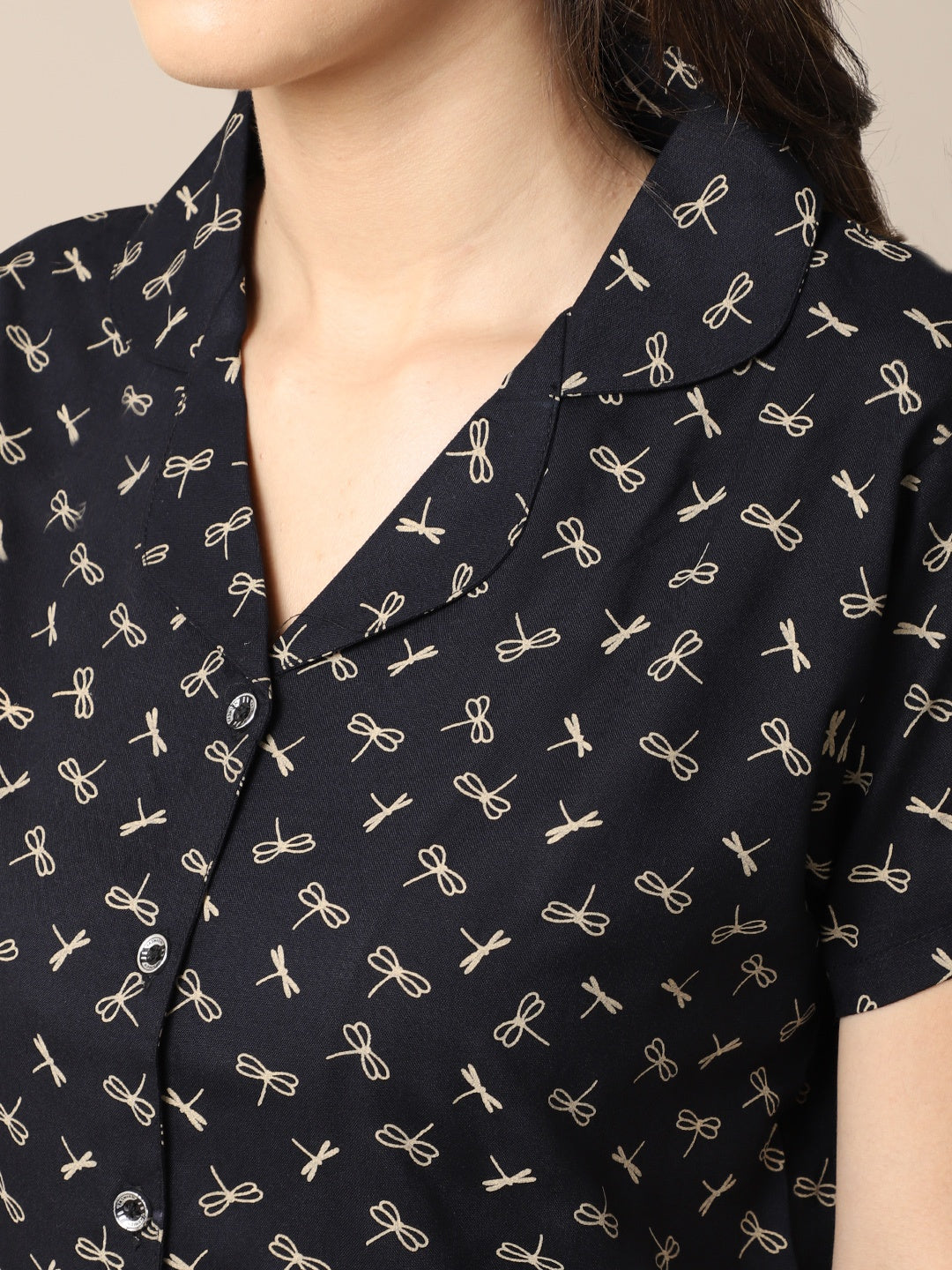 Black Color Graphic Printed Cotton nightsuit For Women Claura Designs Pvt. Ltd. Nightsuit Black, Nightsuit, Short Sleeves, Sleepwear