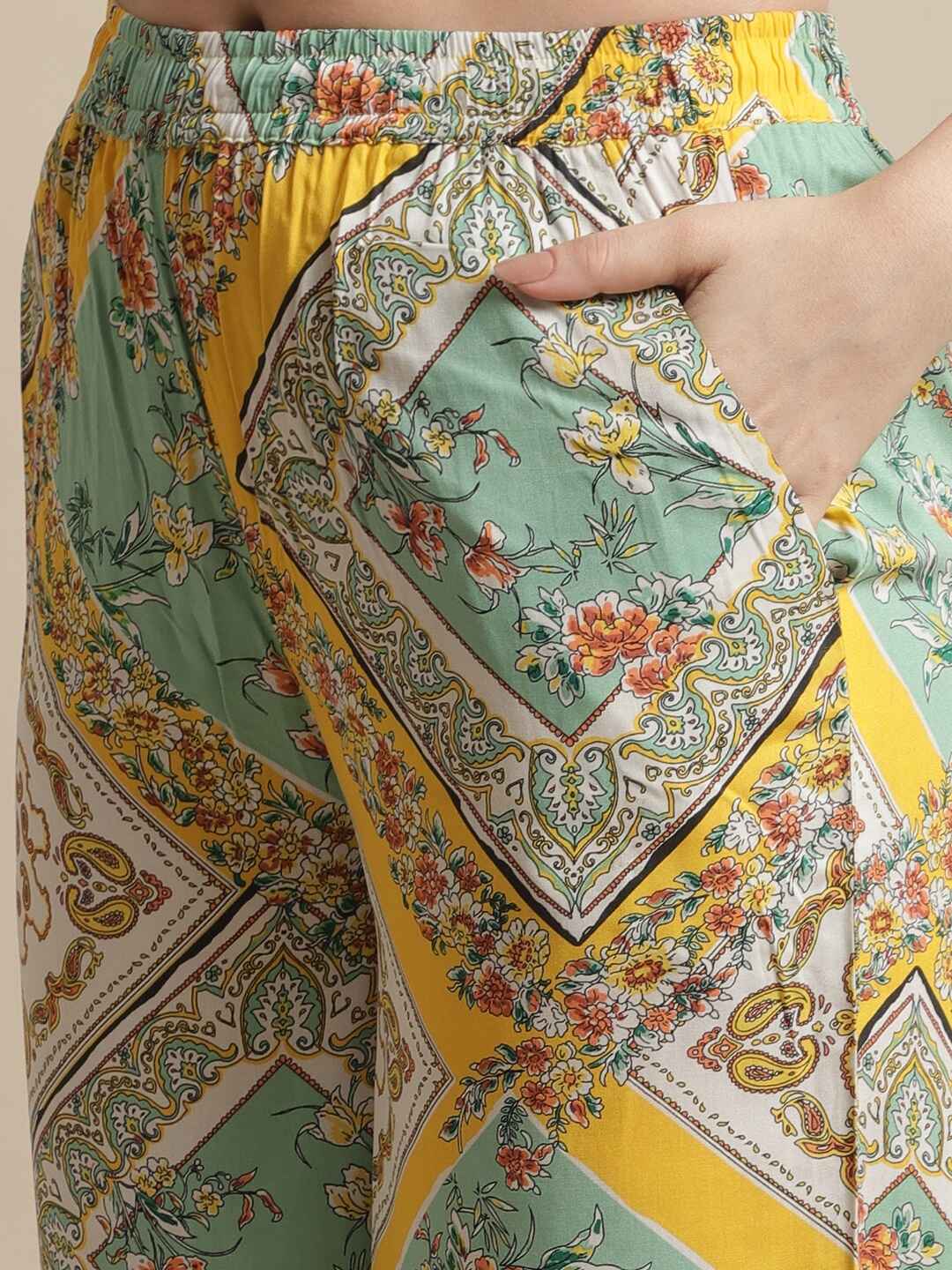 Yellow Floral Printed Viscose Rayon Night Suit for Women by Claura
