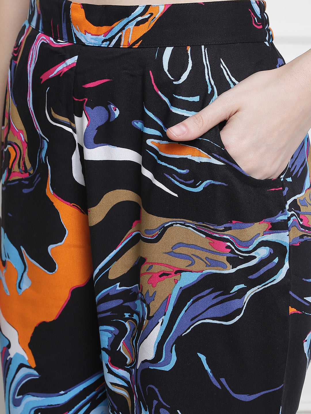 Close-up of rayon fabric texture on Black Co-Ord Set