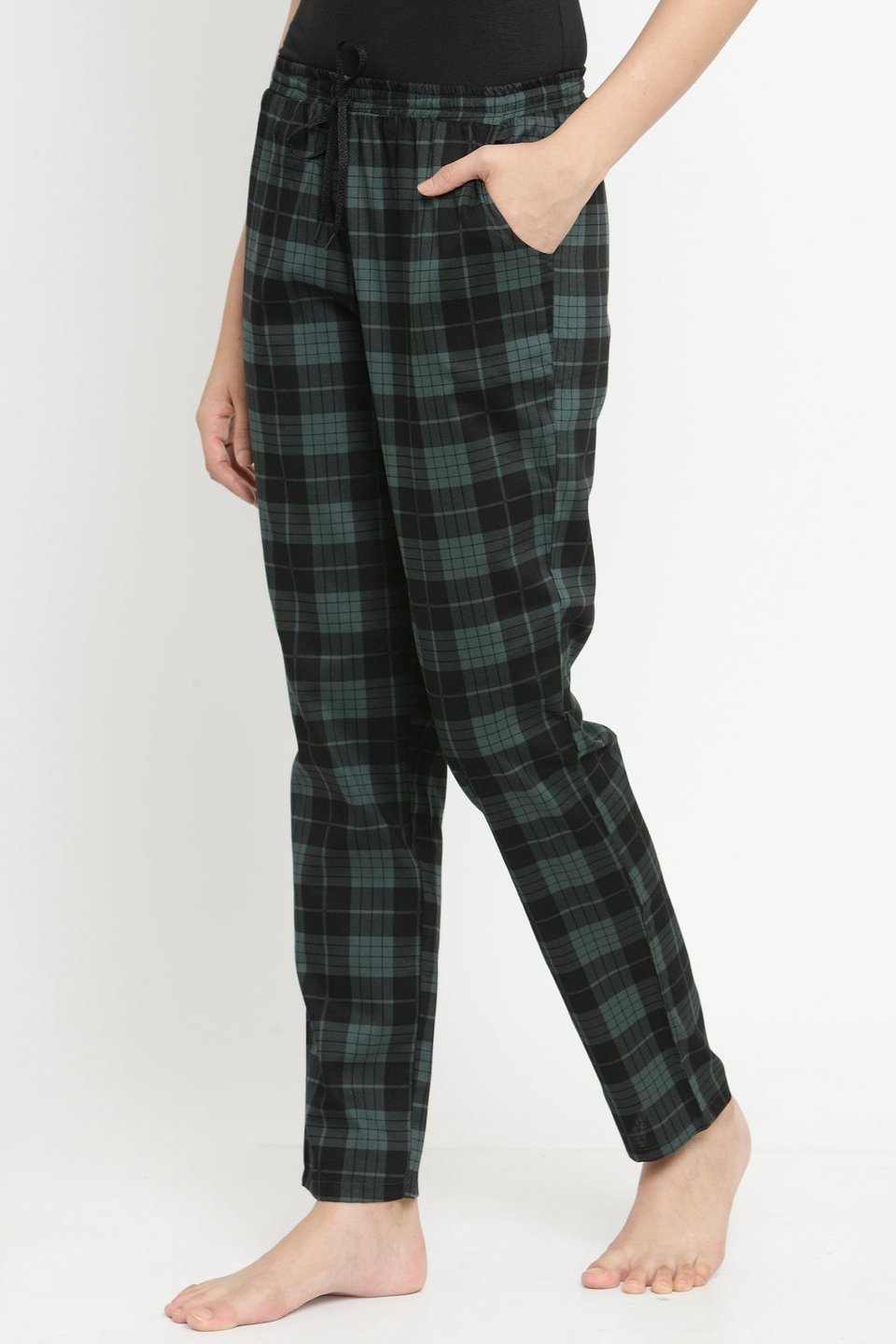 Green Solid Printed Checked Cotton Regular Fit Pyjama Claura Designs Pvt. Ltd. Lounge Pants Cotton, Green, Lounge Pant, Loungepant_size, solid