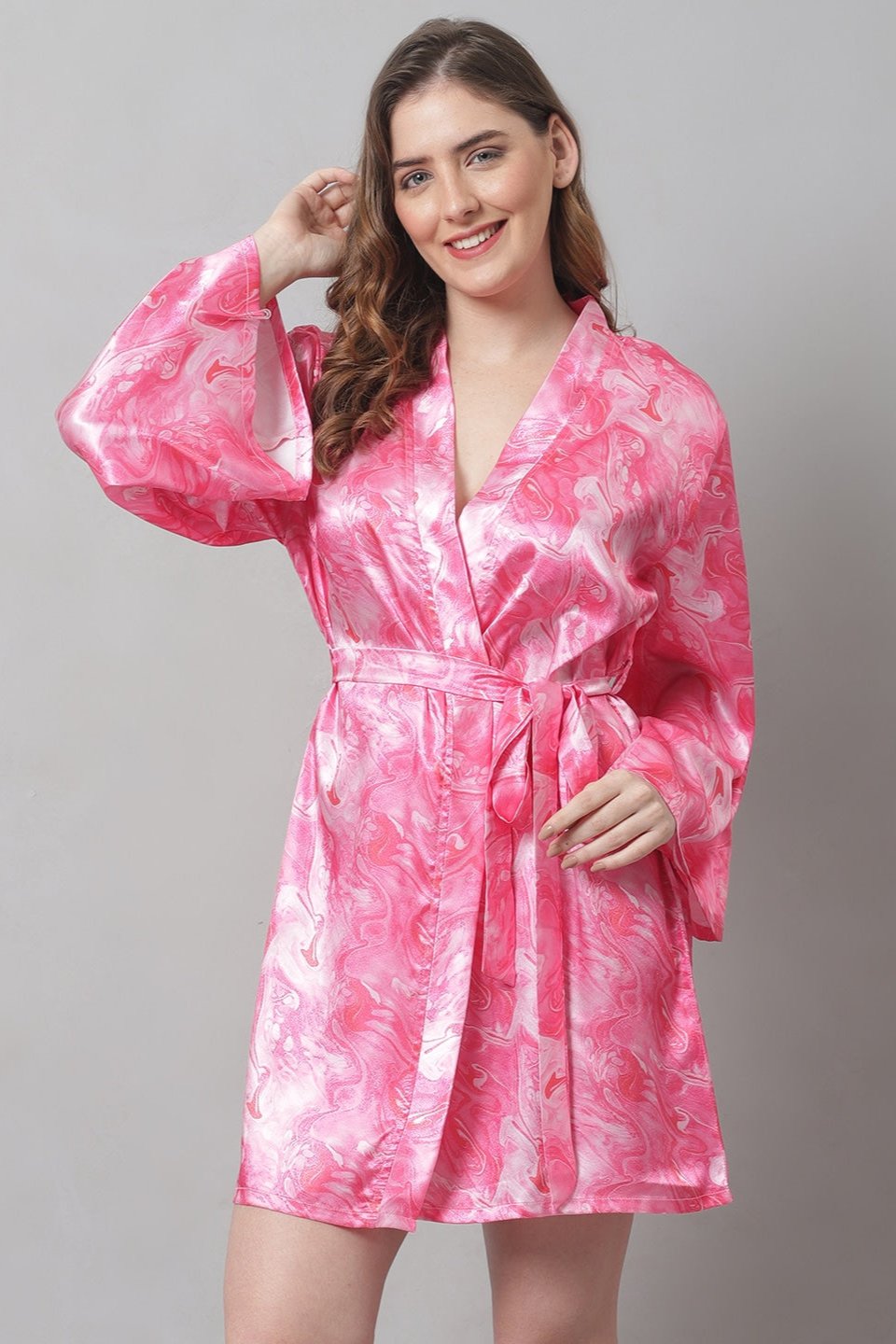 Pink Color  Abstract Printed Silk satin  Nighty Robe Claura Designs Pvt. Ltd. Nighty Kaftan_allsizes, Nightdress, Pink, Robe, Satin, Silk, Sleepwear, Women