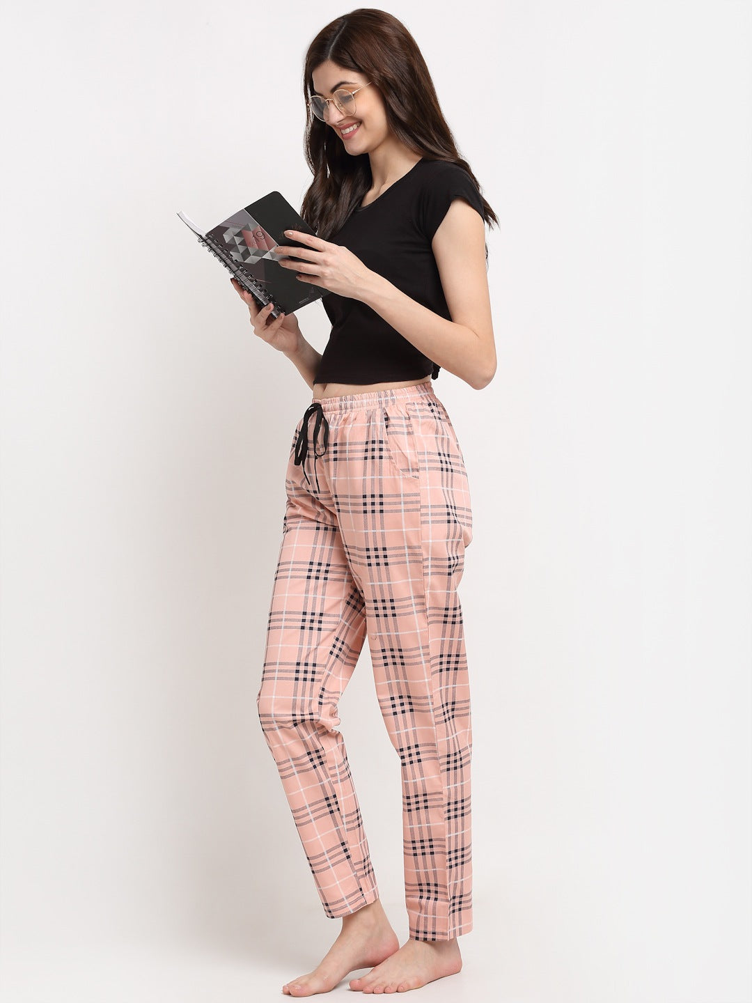 Peach Colour Abstract Printed Cotton Lounge Pants Claura Designs Pvt. Ltd. Nightsuit Abstract Printed, Cotton, Lounge Pant, Loungepant_size, Pajama, peach color, Printed, Rayon