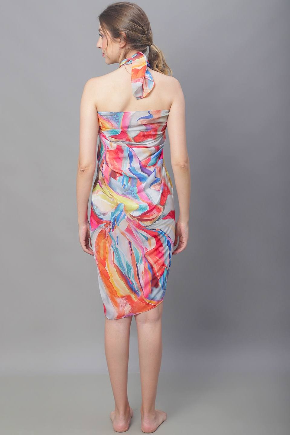 Multi Color Abstract Printed Georgette Coverup Beachwear Sarong For Woman Claura Designs Pvt. Ltd. Sarong Beachwear, Cover-up, Coverup, Free Size, georgette, multi color, Sarong, Swimwear