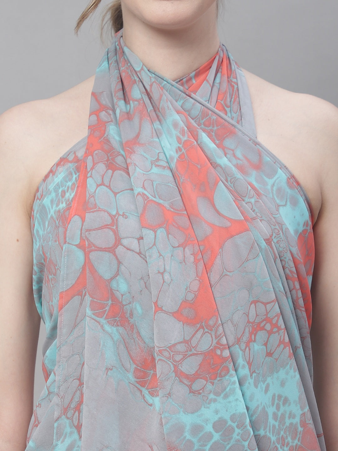 Peach Color Abstract Printed Georgette Coverup Beachwear Sarong For Woman Claura Designs Pvt. Ltd. Sarong Beachwear, Coverup, Free Size, georgette, peach color, Sarong, Swimwear