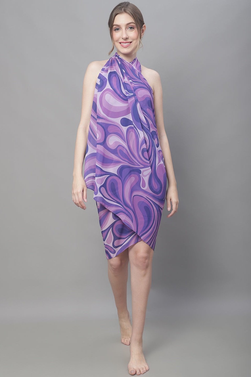 Woman wearing Purple Printed Beach Dress for Women