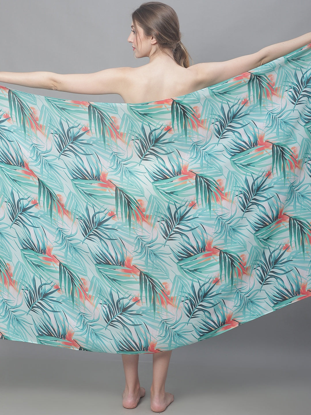 Green Color Tropical Printed Georgette Coverup Beachwear Sarong For Woman Claura Designs Pvt. Ltd. Sarong Beachwear, Coverup, Free Size, georgette, Green, Sarong, Swimwear, tropical